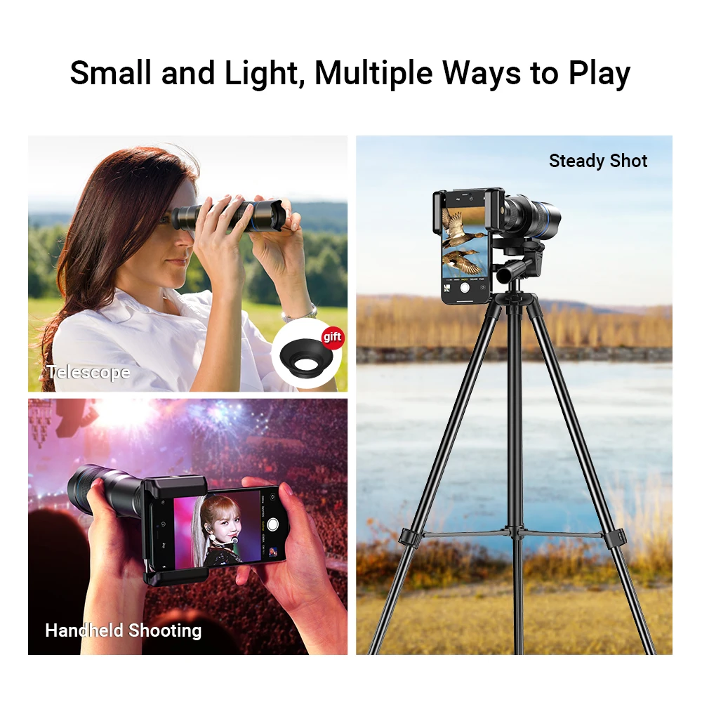 APEXEL HD Metal 20-40x Zoom Telescope Lens Phone Telephoto Lens With Extendable Mini Tripod for All Smartphones Hunting Sports - Image 4